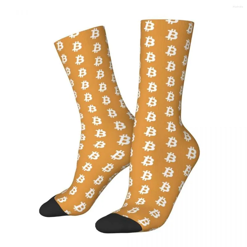 Мужские носки хип -хоп ретро BTC Crazy Compression Unisex Mining Bit Coin Street Style Pattern Crew Sock