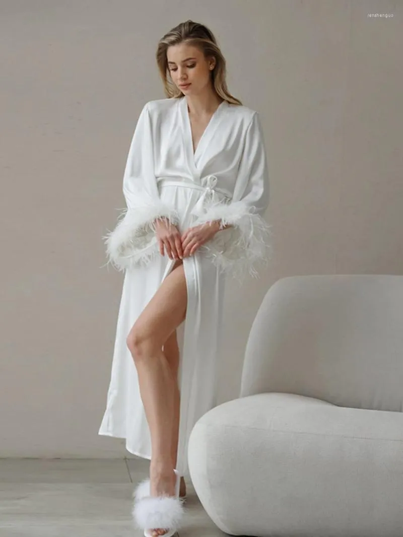 Kadınların pijama marthaqiqi tüyleri patchwork pijama dantelli bornoz uzun kolu seksi v yaka bornoz 2023 femme ev kıyafetleri