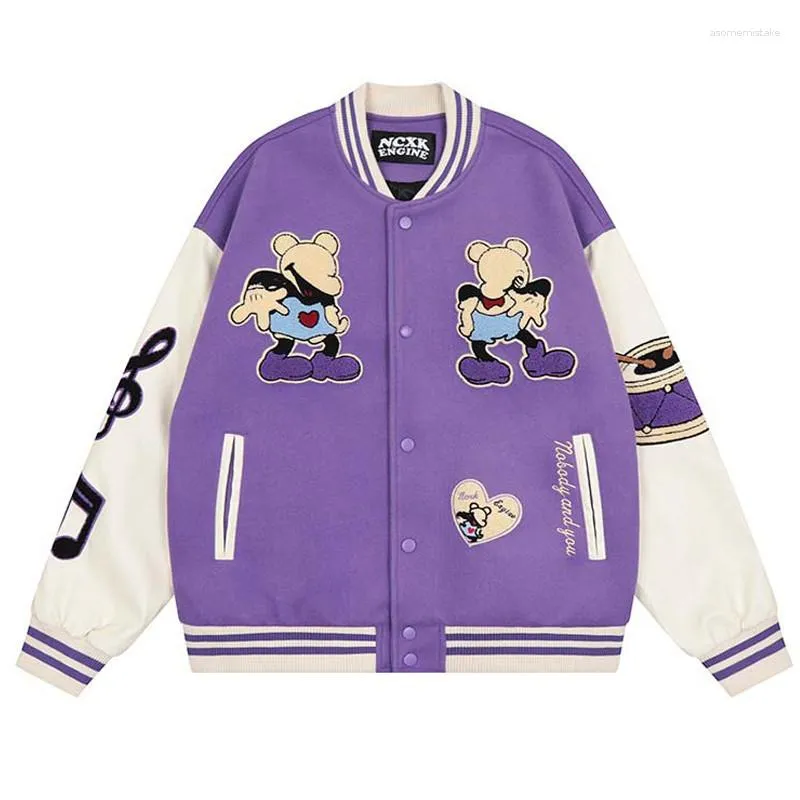 Herrpäls faux päls män jackor hip hop baseball jacka rockar män retro flockar tecknad musikalikantik varsity kvinnor hösten harajuku lapptäcke par par