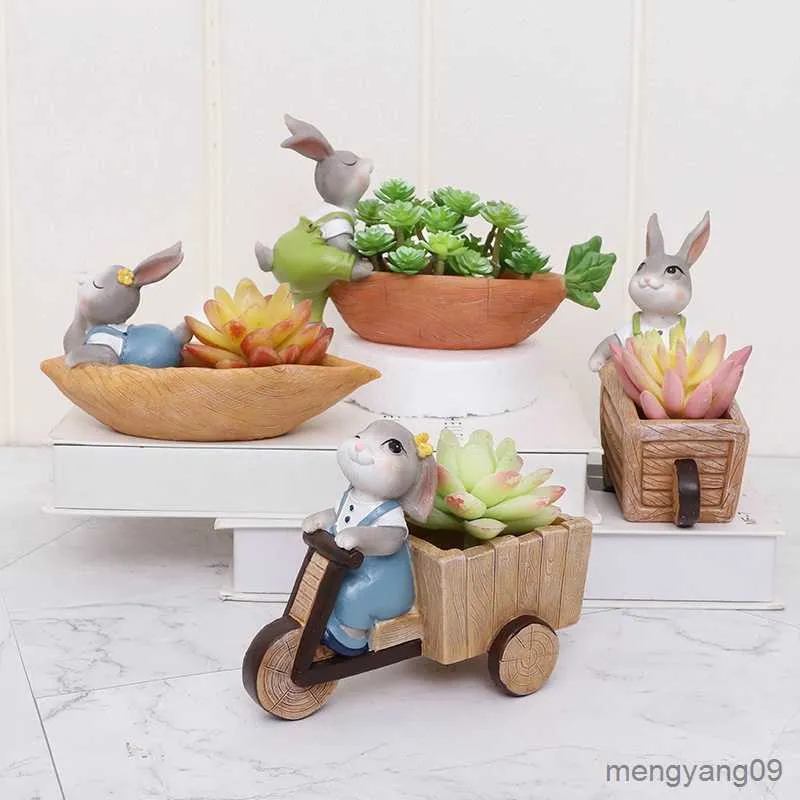 Cute Rabbit Succulent Planter Pot - Resin Animal Flower Pot for Bonsai ...