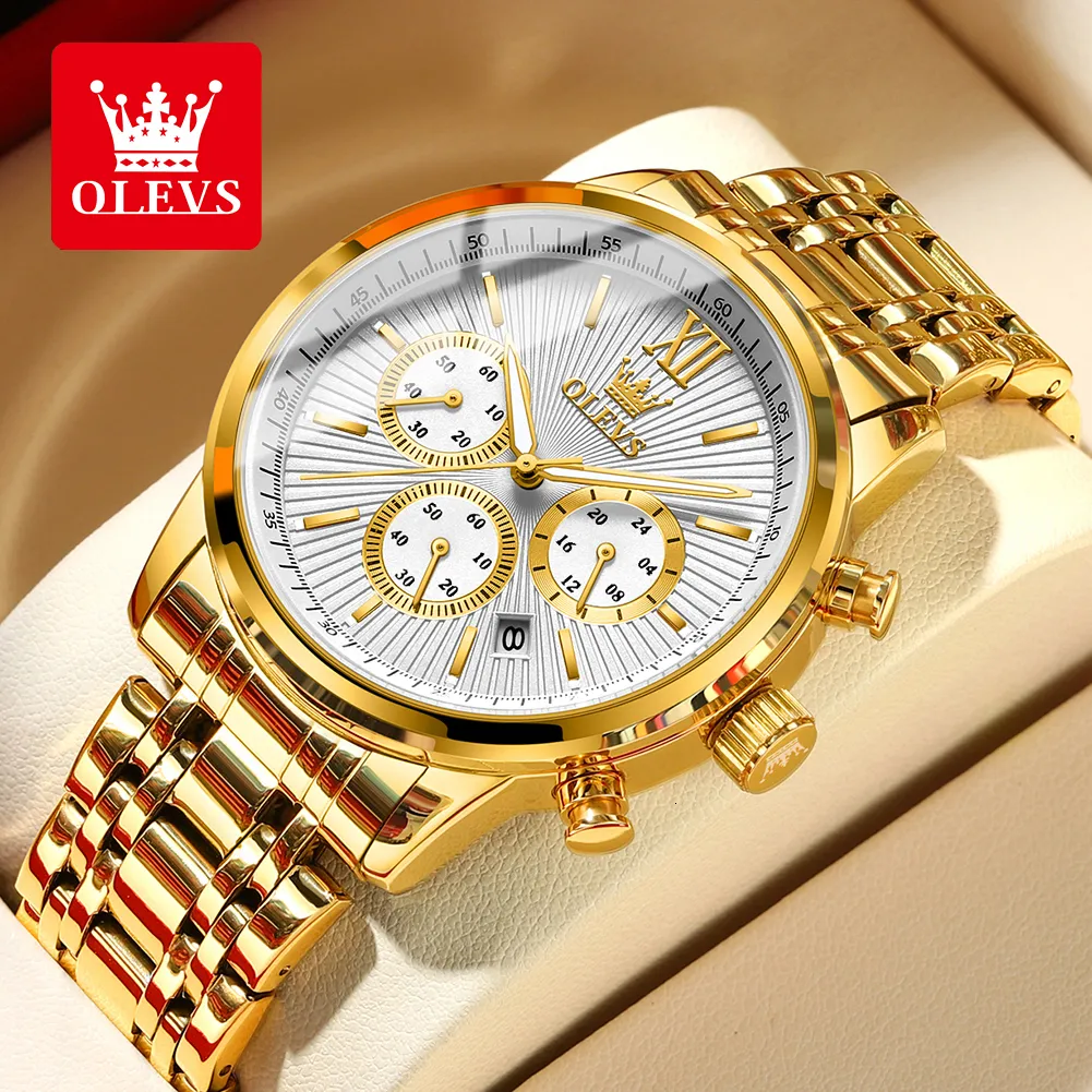 ساعة معصم Olevs الرجال يشاهد العلامة التجارية العليا العلامة التجارية chronograph من أجل الرجل الهاتفي مان مقاوم للماء من الفولاذ المقاوم للصدأ مضيئة تاريخ wirstwacth 230807