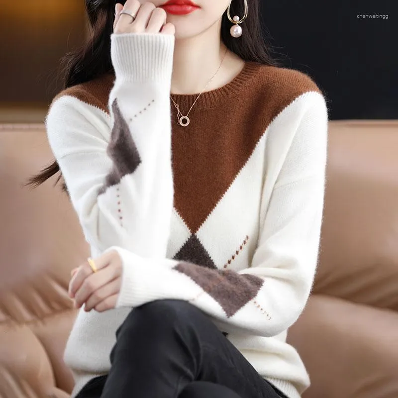 Women's Sweaters Pure Wool Sweater Women Autumn/Winter Cashmere Pullover Panel Crewneck Bottoming Shirt Overside Pull Ladies Tops Loose