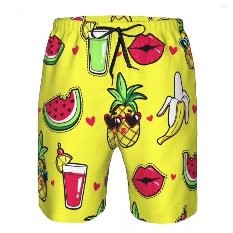 Herren-Shorts, tropische Ananas, Lippen, Cocktail, Wassermelone, Banane, schnell trocknend, Badebekleidung, Badeanzug, Badehose, Strandkleidung