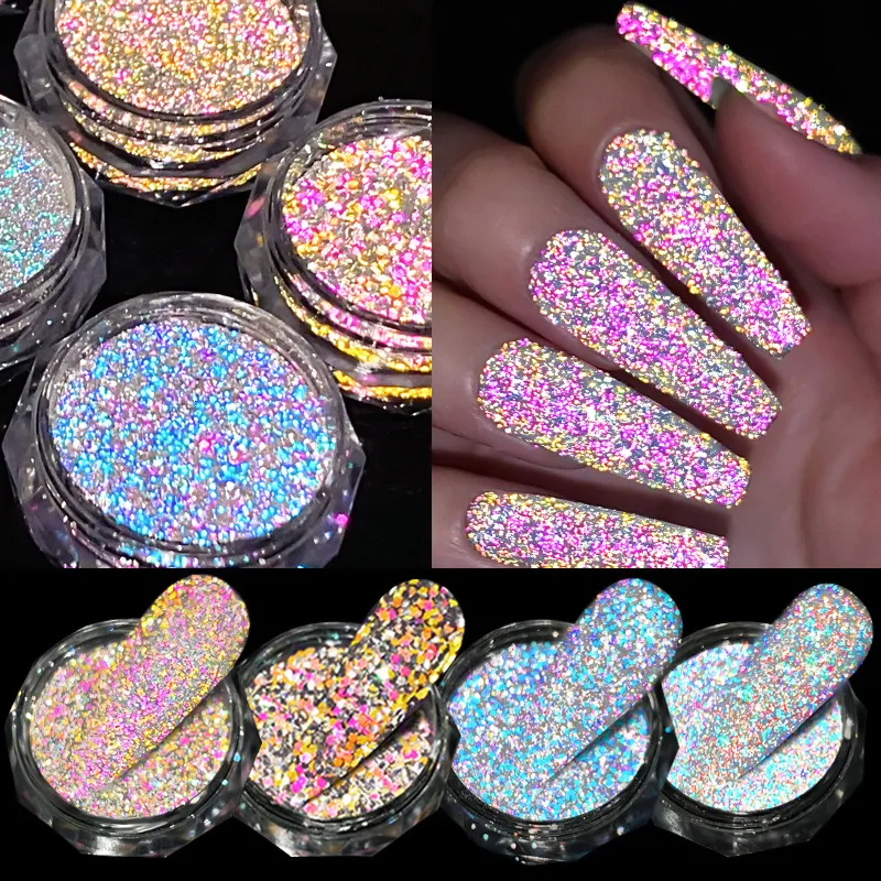 Nail Glitter Riflettente Art Powder Nails Super Shinning Crystal Strass Paillettes Chrome Pigment UV Gel Polish Decorazioni fai da te 230808