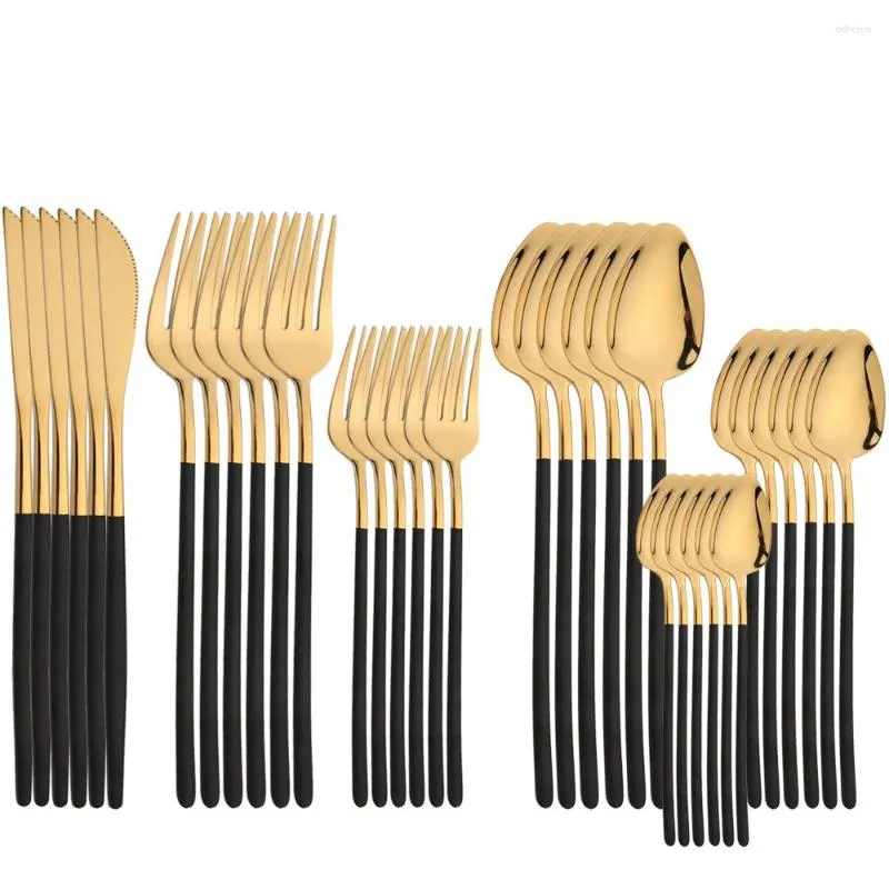 Flatware Sets 36Pcs Dinnerware 18/10 Stainless Steel Cutlery Set Knife Fork Spoon Tableware Kitchen Dinner Silverware Dishwasher Safe