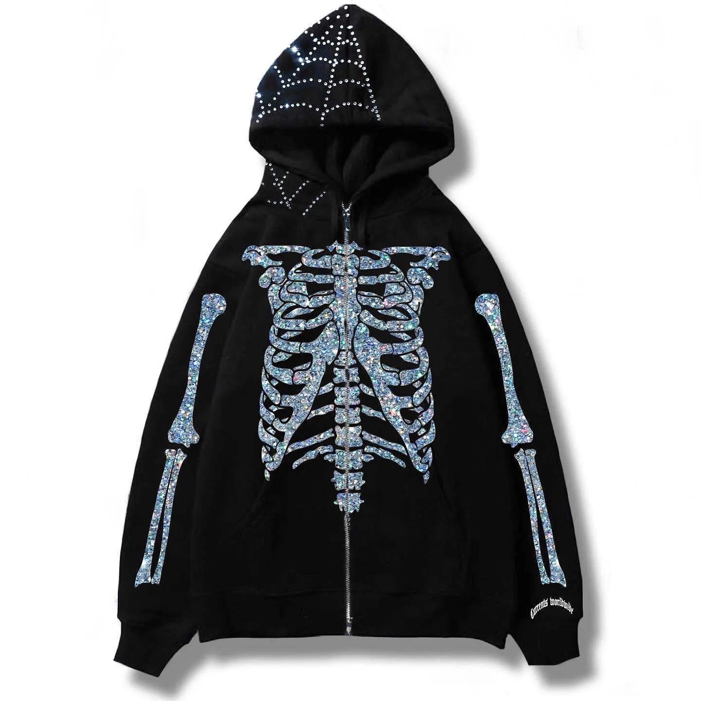 Stranger Things Mens Streetwear Reflective Skull Hoodies Y2K