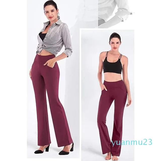 Donne Summer Sports Activewear Pants Yoga Pants Bootcut Gambe Tummy Control Attrema rapido Vino scuro Ion Ione Grey Fitness Workou33