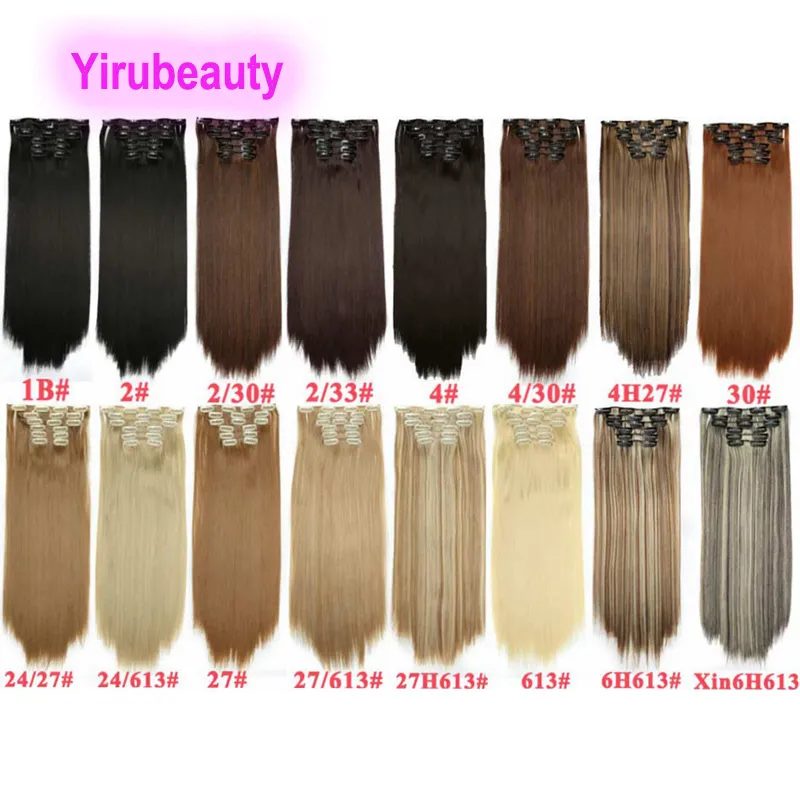 Synthetic Hair Extensions Clip In Hair 1B# 2/30# 613# 27# Color Brazilian Clips On 6 pieces/set 140g