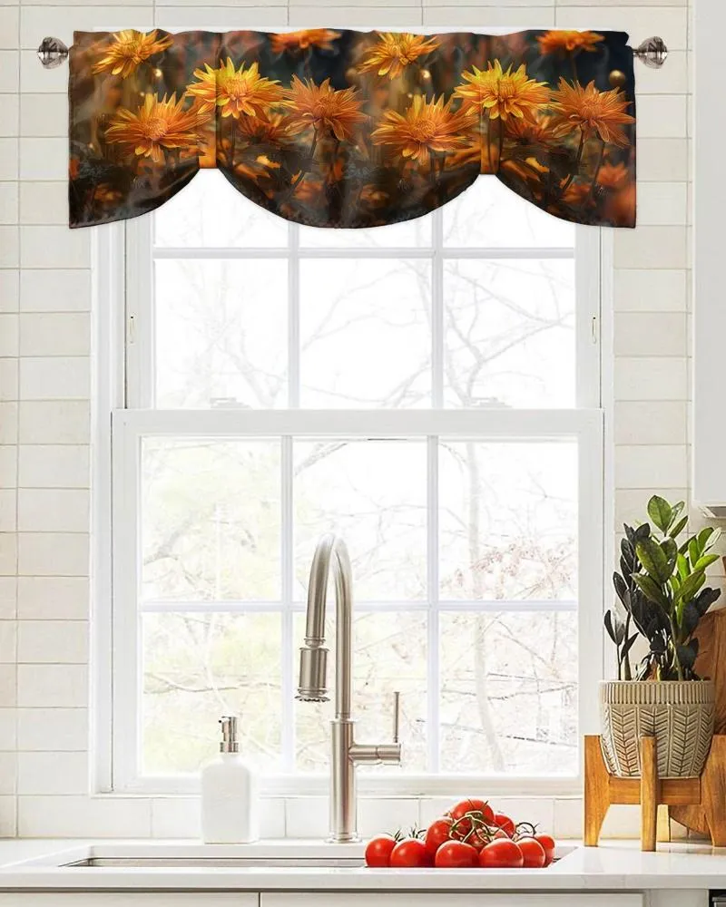 Curtain Chrysanthemum Flower Window Living Room Kitchen Cabinet Tie-up Valance Rod Pocket