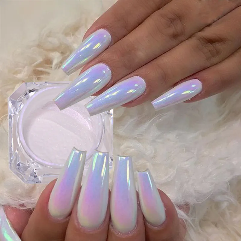 Nail Glitter Pearl Powder Aurora Mirror Rub Chrome Pigment White Purple Neon Manicure Gel Polish Dust Art Decoration 230808