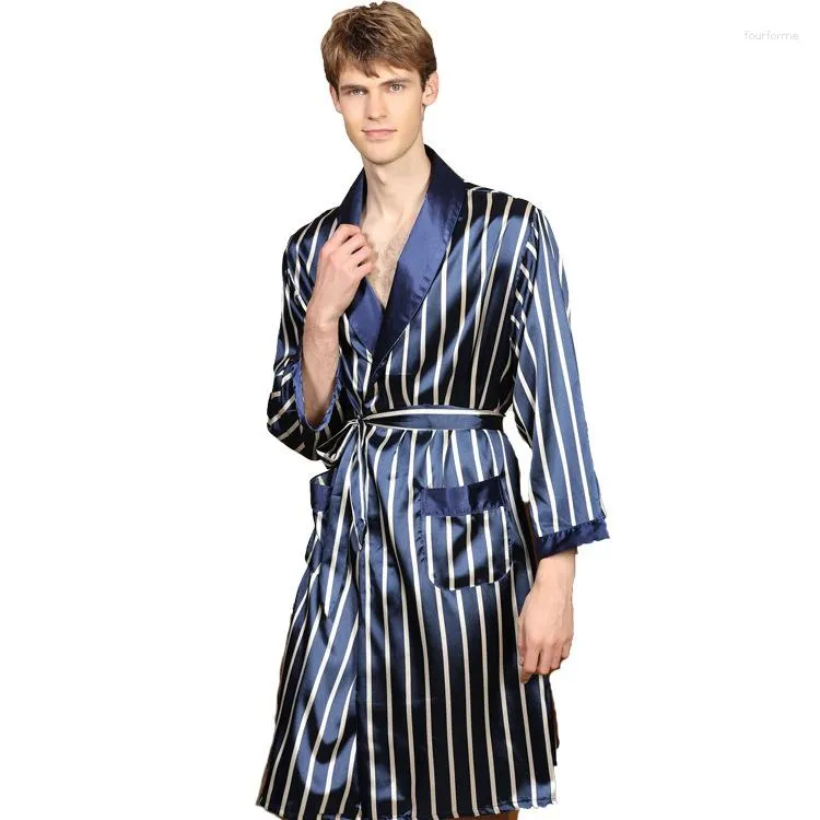 Vêtements de nuit pour hommes luxe soie Satin Kimono Robe 5XL à manches longues peignoir surdimensionné chemise de nuit été maison vêtements Homewear