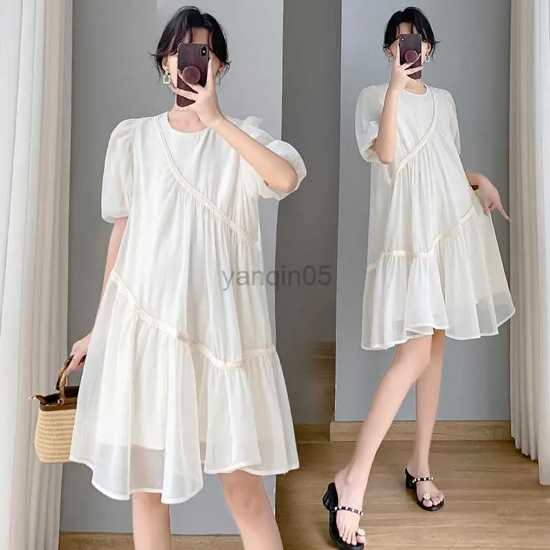 Robes de maternité 7804 # 2023 été nouvelle arrivée mode coréenne robe de maternité douce belle une ligne vêtements amples pour les femmes enceintes grossesse mignon HKD230808