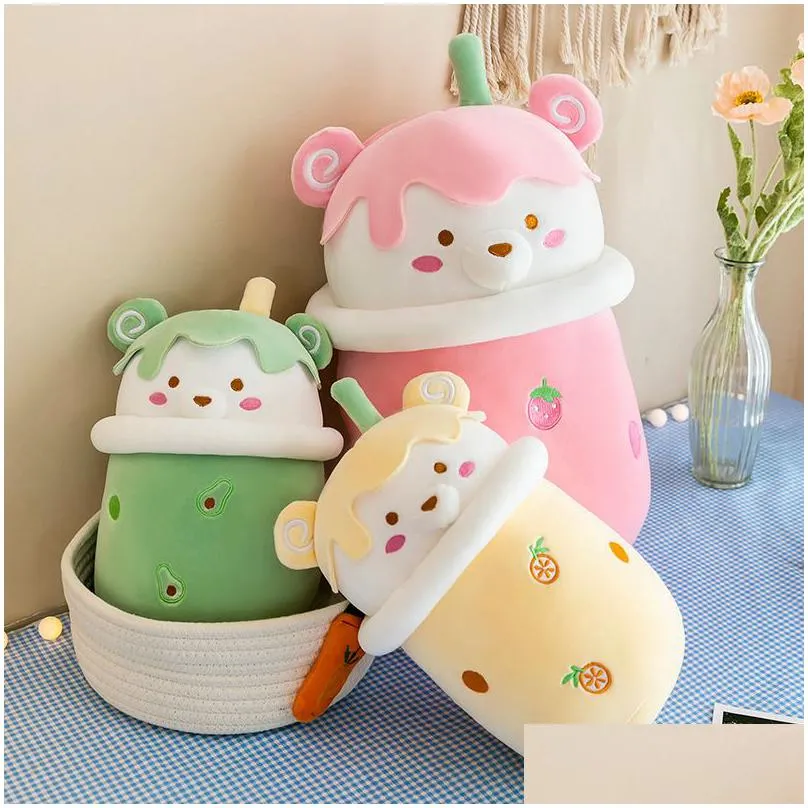 cute cartoon milk tea bear bubble tea cup shaped pillow plush toys real-life stuffed soft back cushion funny boba food 25cm