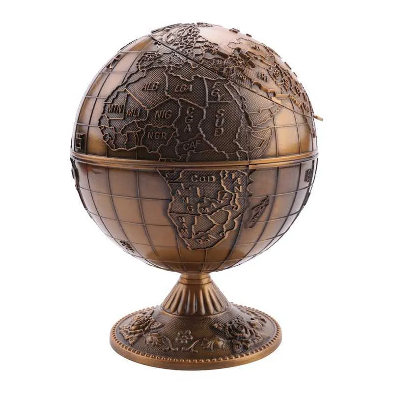 Vintage Métal Avec Couvercle Globe Cendrier Européen Rétro Home Office Hôtel Cendrier Décor Fumer Accessoires HKD230808