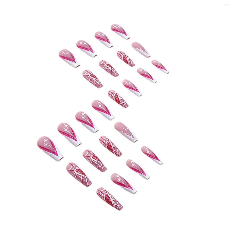 Kunstnagels Roze Lange Nep Met Spinnenweb Gedrukt Chip-Proof Smudge-Proof Voor Professionele Nail Art Salon Supply