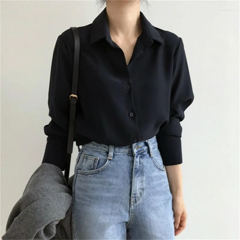 Blouses pour femmes arrivée d'été femmes solide noir en mousseline de soie Blouse à manches longues chemise décontractée coréen BF Style Chic hauts Feminina Blusa