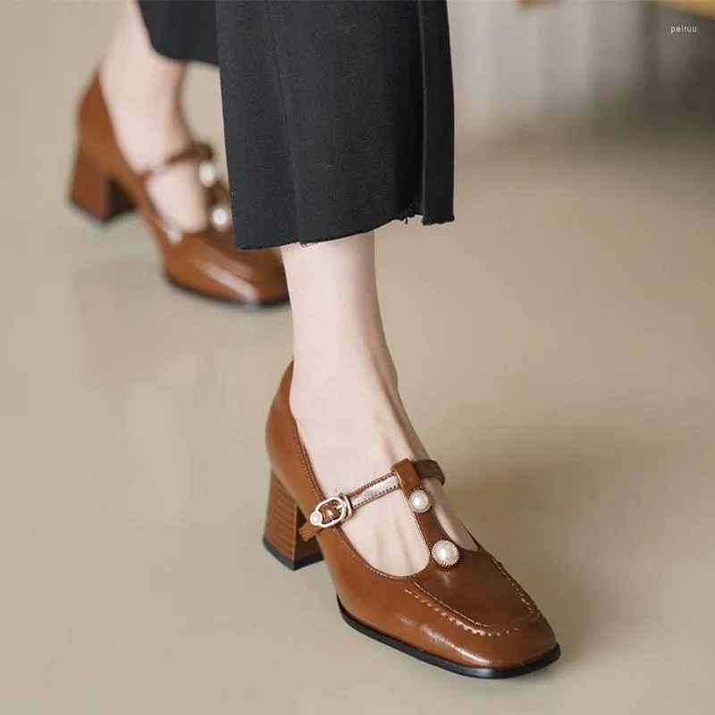 Elbise ayakkabıları kadınlar orta topuklu marie jane 2023 Sonbahar sandalet tıknaz kare ayak parmak tasarımcısı pompalar sığ mujer