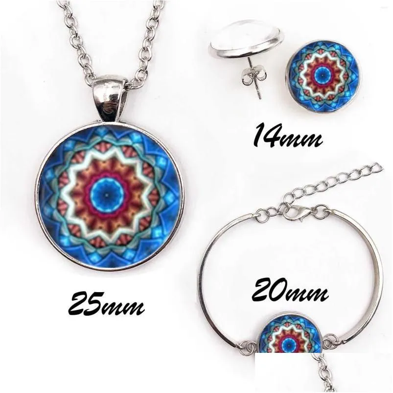 Oorbellen Ketting Set Trendy Mandala Datura Flower Art Po Armband Stud Sier Religieus Boeddhisme Sieraden Drop Delivery Sets Dhgarden Dho5V