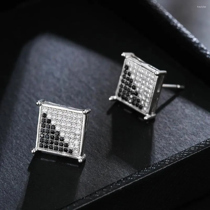 Pendientes de tuerca de Color negro europeo para hombre, llenos de Zirons, hip-hop, pendientes creativos de Zirconia, joyería cuadrada, regalo Unisex Mannelijk