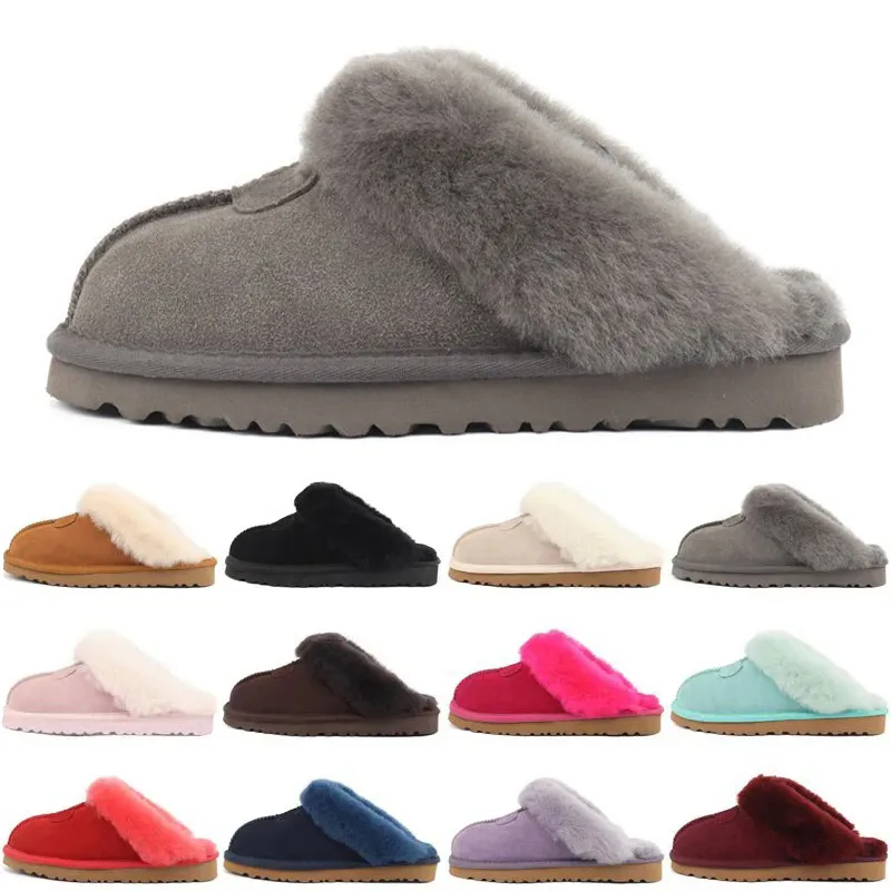 Hiver Pantoufles Diapositives Sandales Designer Fourrure Hommes Femmes Sliders Slip-On Tongs Châtaigne Noir Rose Gris Violet Garder Au Chaud Épais Fond Hommes Pantoufle Sandale Éraflures