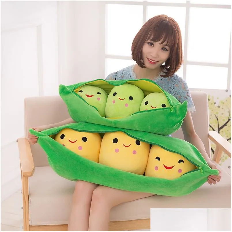 Pillows 25Cm Kids Baby Plush Toy Cute Pea Stuffed Plant Doll Girlfriend Kawaii For Children Gift High Quality Pea-Shaped Pillow 1543 Dhfui