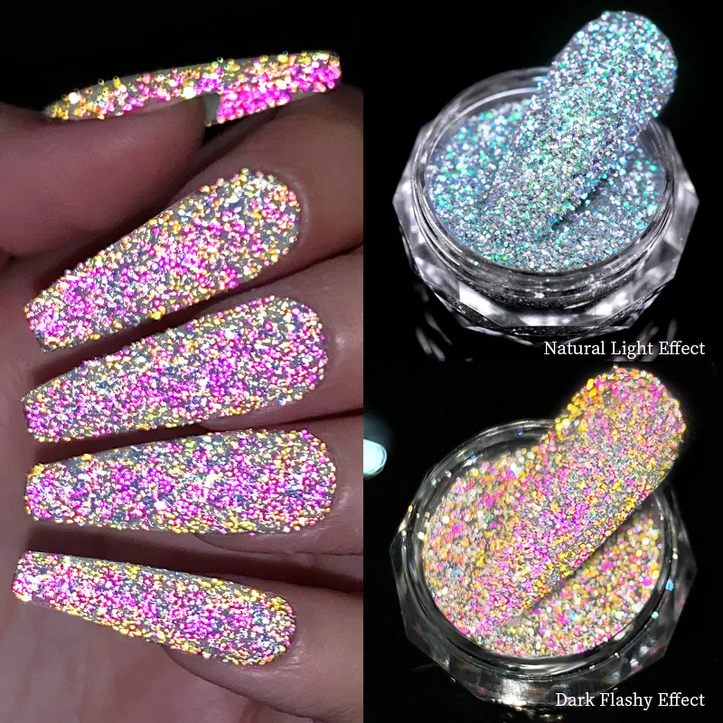 Nail Glitter Reflecterende Poeder Reflectie Shining Crystal Pailletten Chroom Pigment UV Gel Polish Decoratie 230808