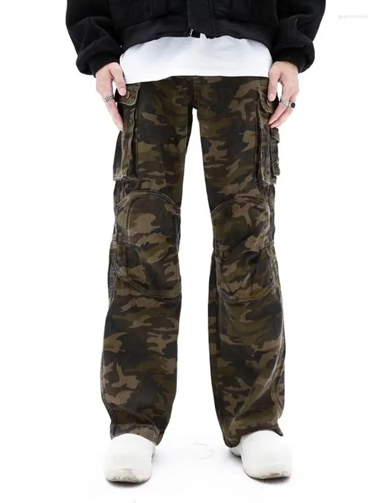 Мужские джинсы Hip -Hiphop тяжелые камуфляжные рабочие одежды мужская и женская ретро -боковой карман свободные повседневные тактические грузовые брюки