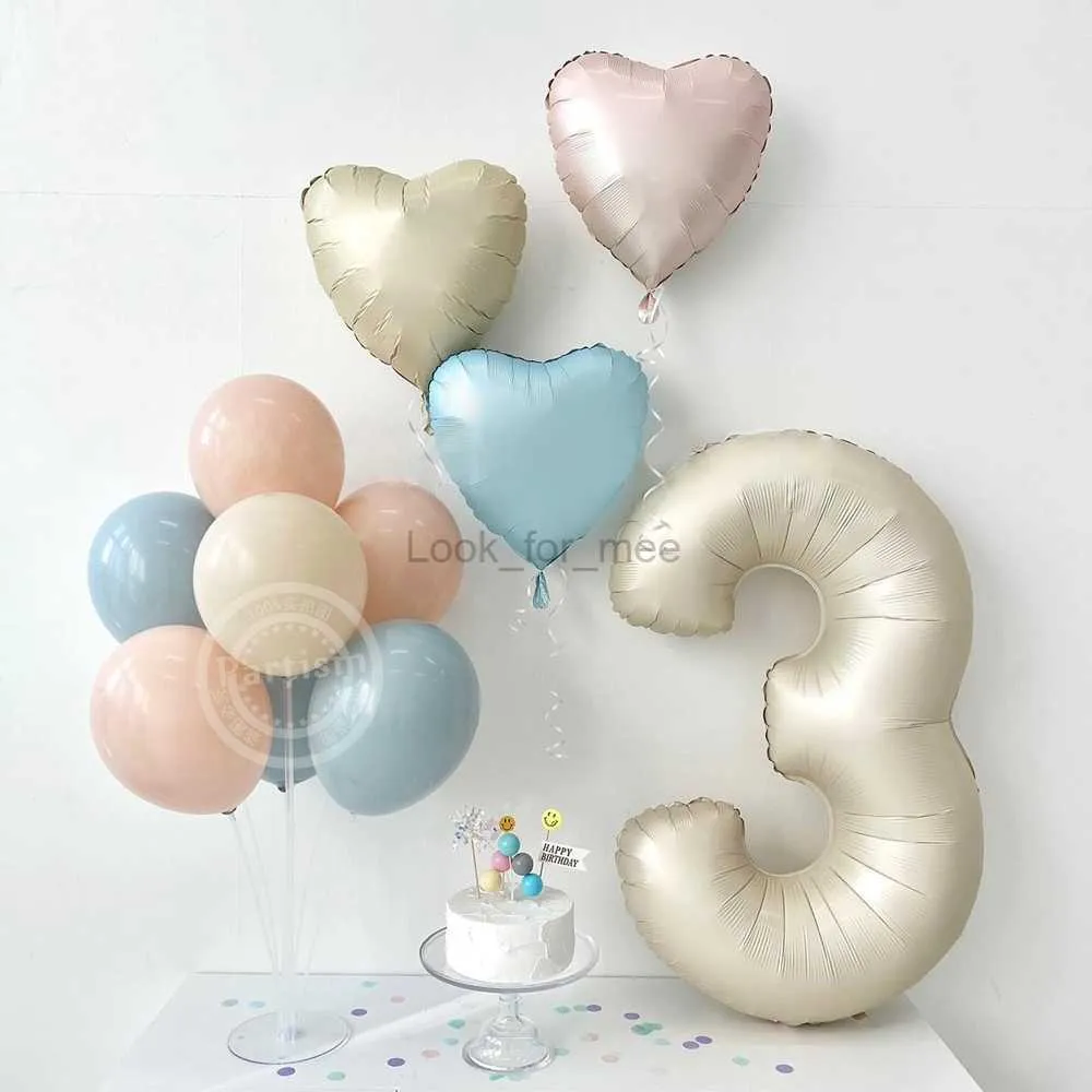 1set Vintage Heart Foil Ballongs med 40 -tums krämnummer Ballong för bröllop Happy Birthday Party Decoration Diy Supplies HKD230808