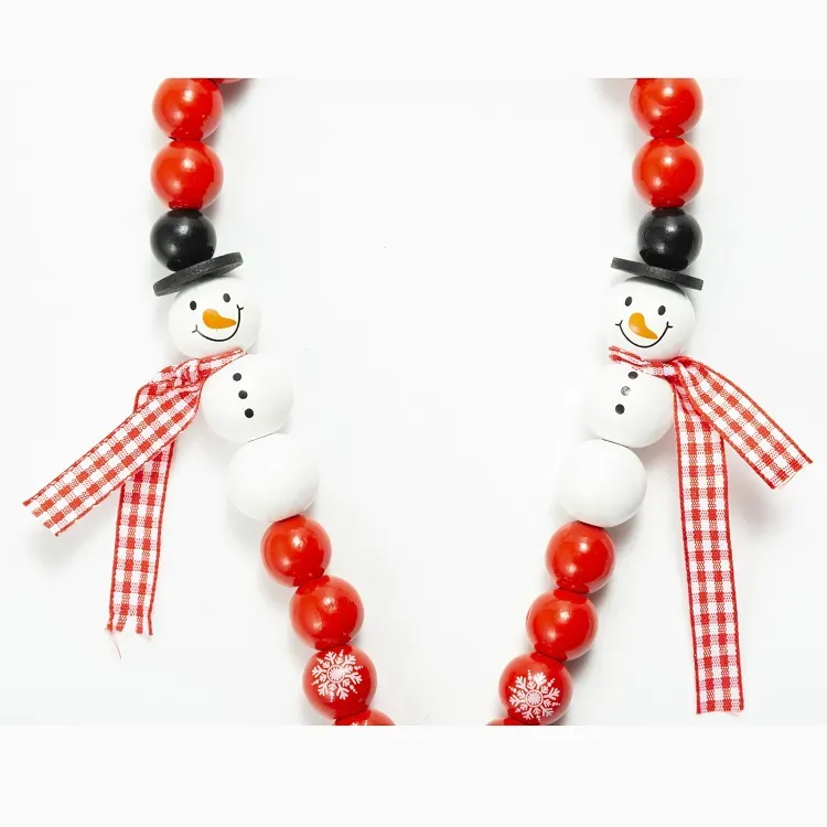 Wall Decor Christmas Snowman Wood Bead Garland Decorated Tassel Farmhouse Beads Party Favor Decorations M3805