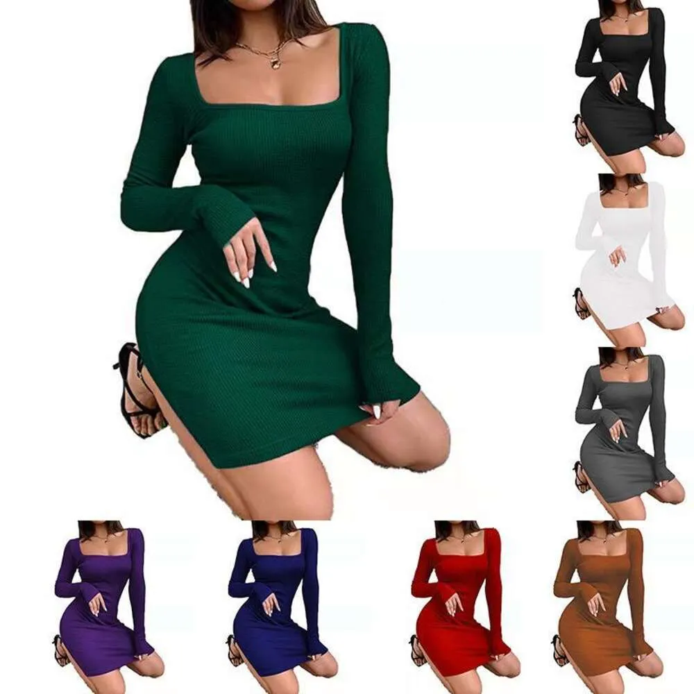 Kvinnor Pure Color Square Collar High Elastical Sexy Butt Shaping Dress