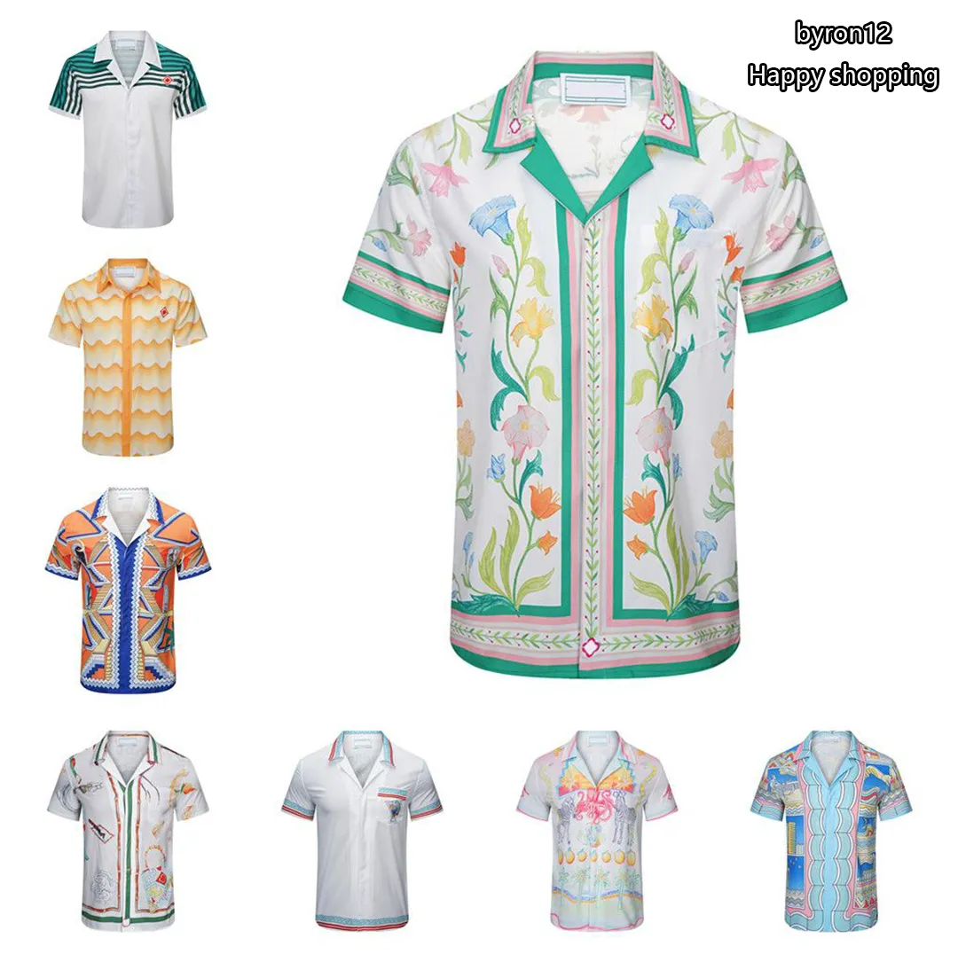 Camisas de grife Moda Casablanca Camisas estampadas Camisa masculina casual Camisa feminina de seda solta Mangas curtas Camisas luxuosas Camisetas de alta qualidade Verão praia Tamanho asiático