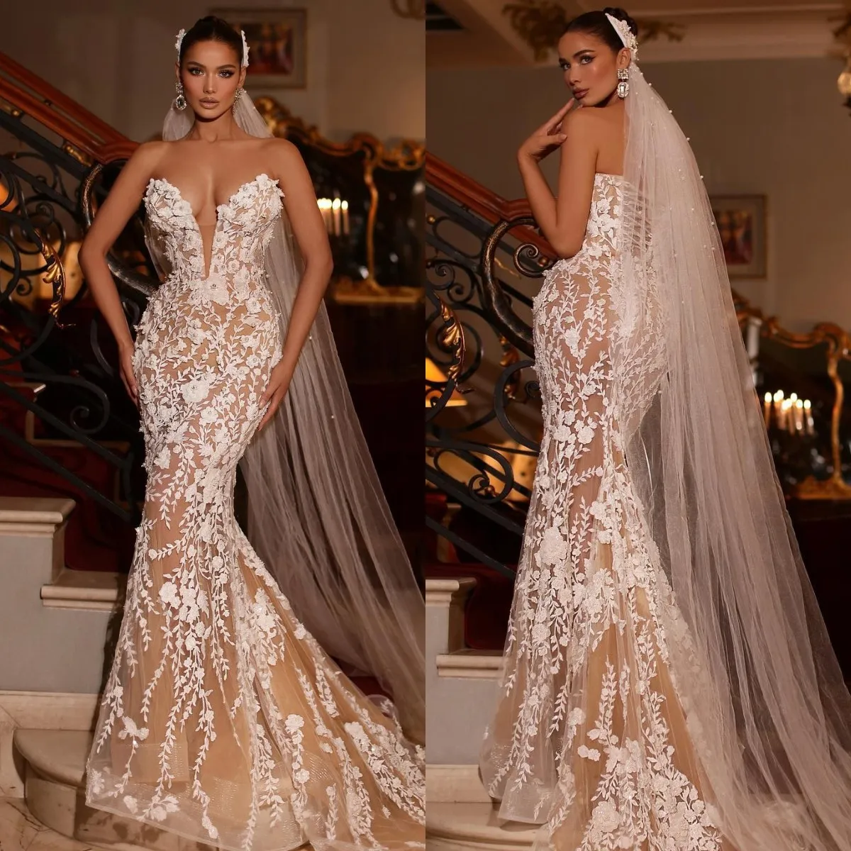 Champagne Mermaid Wedding Veil With Sweetheart Neckline, Lace Detailing,  And Sweep Train Vintage Bridal Gown From Classicalforever, $222.05 |  DHgate.Com