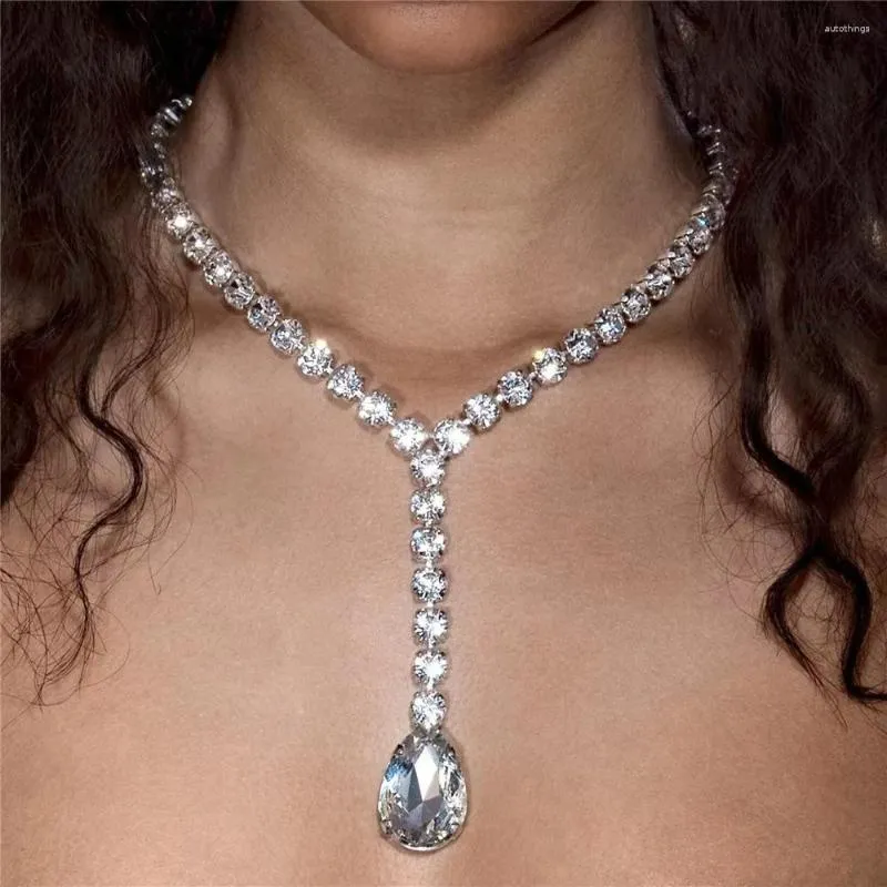 Chains Fashion Long Necklace Rhinestone Bridal Wedding Declaration Thick Y Chain Crystal Jewelry Accesso
