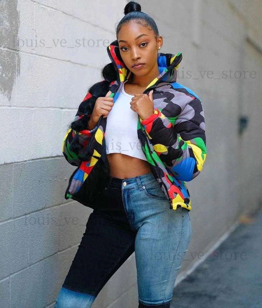 Camouflage Women's Winter Down Bubble Coat Cropped Puffer Jacket Plus Size  Parka Outerwear