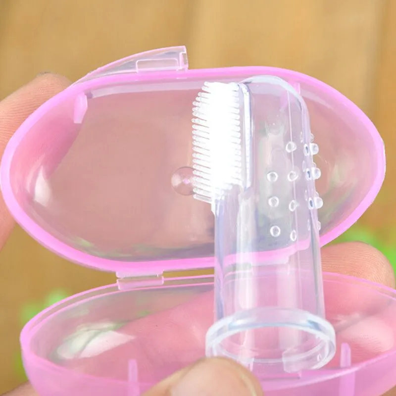 Baby finger tandborste silikon tandborste låda barn tänder rensar mjuk silikon spädbarn tandborste gummilengöring