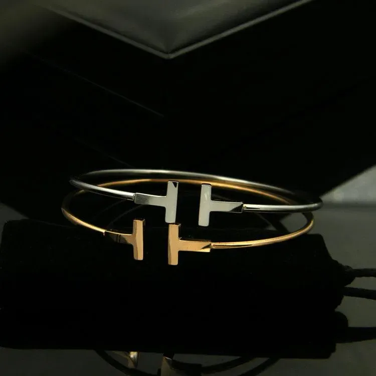 Tiffanylris pulsera mejr nowa luksusowa jakość mody damskie biżuteria stal nierdzewna otwarta mankiet mankiet podwójna bransoletka bransoletka złota srebrna różowa złota hi241S1959