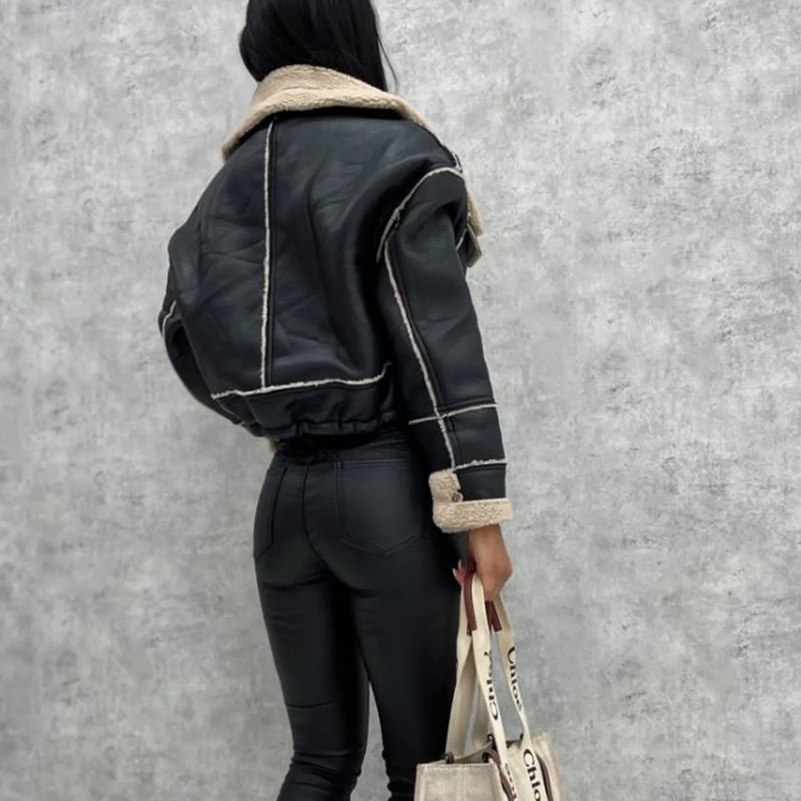 Valin Veste Blouson Simili Cuir Femme - Col Montant, Coupe Ajustée, Fermeture Éclair, Printemps Automne (PN767)