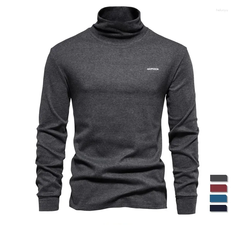 Herren-T-Shirts, solides Herren-T-Shirt, lässig, langärmelig, Rollkragenpullover, Hemd für Herbst und Winter, grundlegende schlanke Unterwäsche