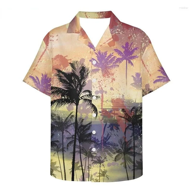 Mäns casual skjortor 3d hawaiian skjorta t-shirt solnedgång glöd plus storlek camisas mens vit kemis homme