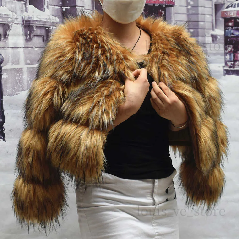 Faux päls kappa kvinnor jacka vinter mode varmt tjocka tvättbjörn läder brun plus storlek 2022 särskilt falsk päls kall kappa t230808