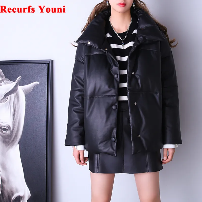 Womens Leather Faux Doudoune Femme Winter Women Lambskin Down Jacket Female Outdoor Warm Stand Collar Casual 90 White Eiderdown Coat 230808