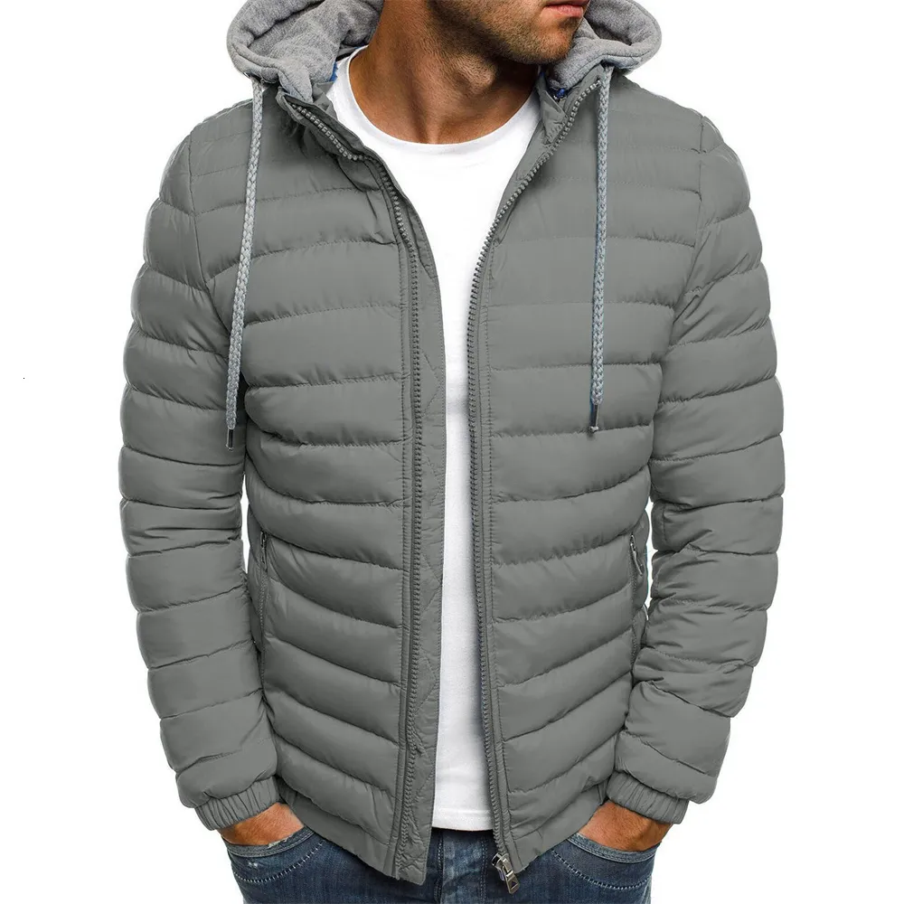 Vestes pour hommes automne hiver hommes coton veste à capuche épaissie doudoune manteaux couleur unie à capuche manches longues vestes zippées vêtements d'extérieur 230807