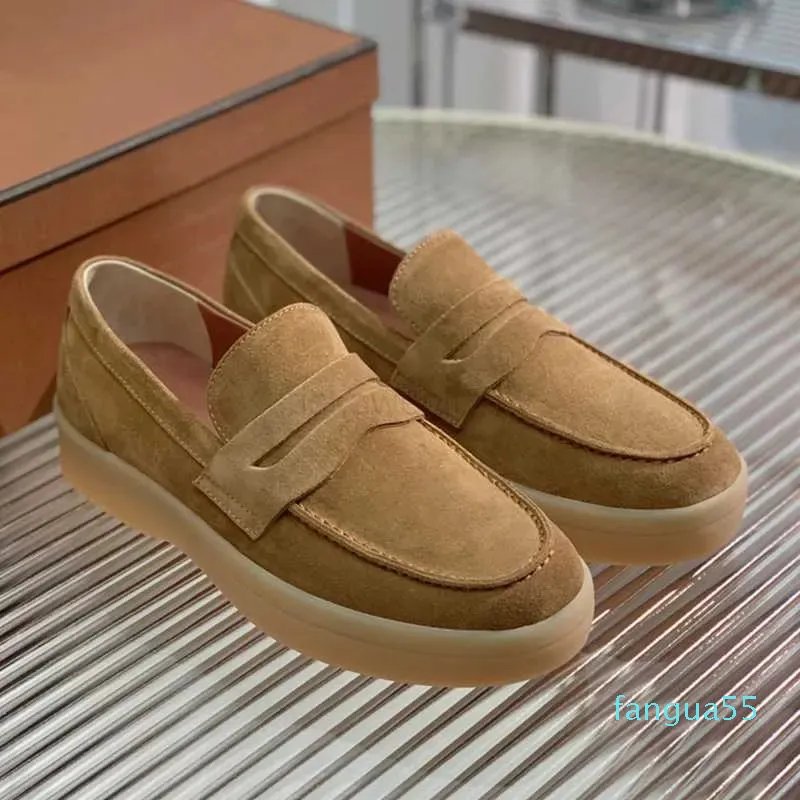 2023-Slip-on shoe Couple's British style Slip on loafer shoes cow suede soft soled casual bean shoes Shoes