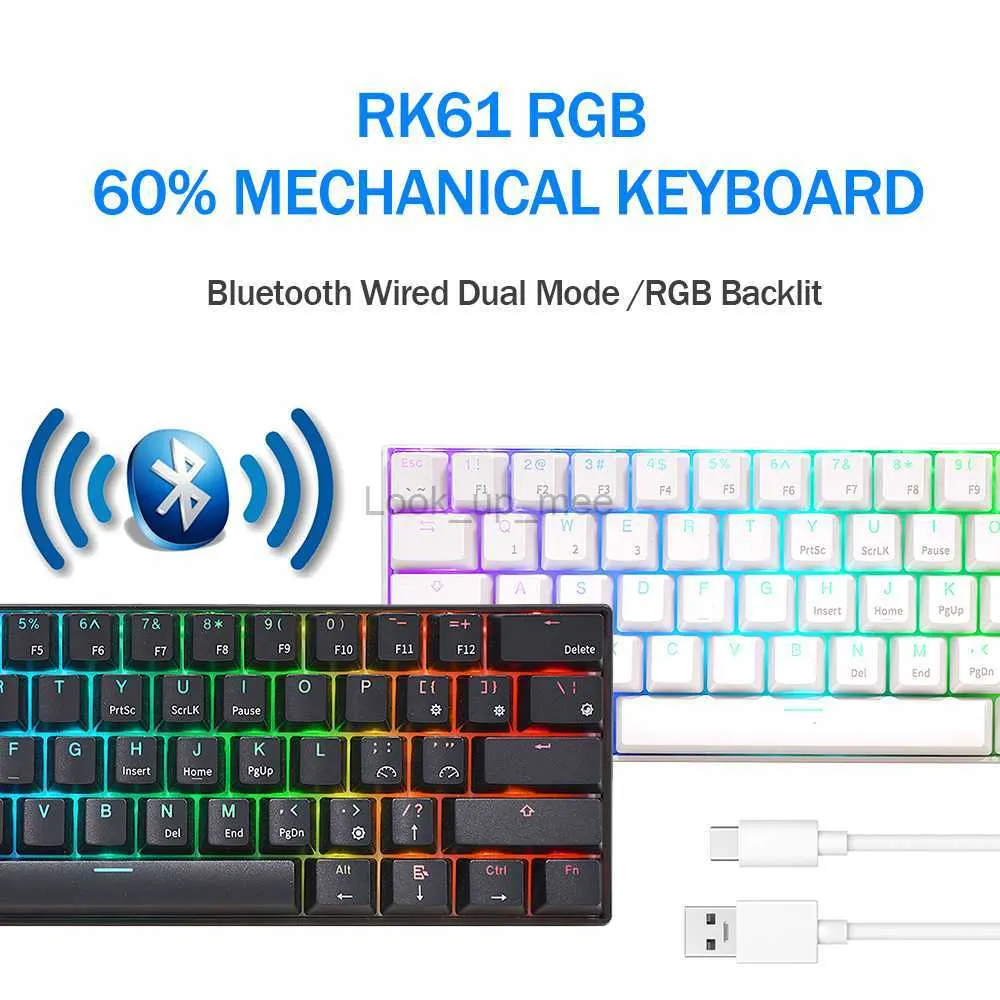 RK ROYAL KLUDGE RK61 Wireless 60% Mechanical Gaming Keyboard, Ultra-Compact  60 Keys Bluetooth Mechanical Keyboard with Programmable Software (Blue