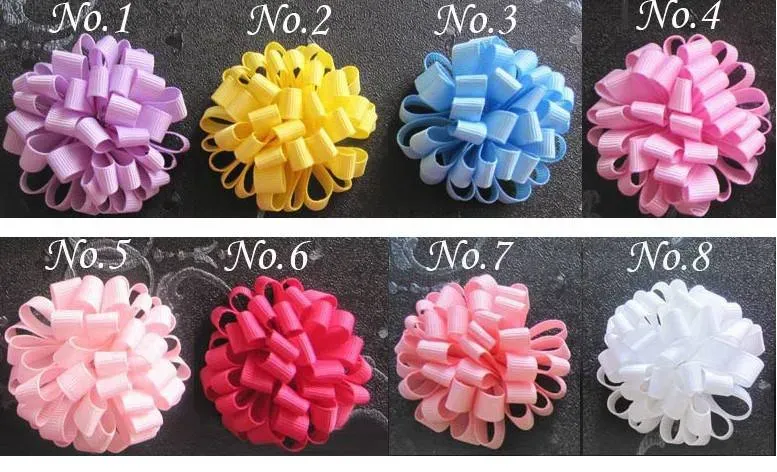 Children Flower Hair Bow Clip Loopy Ribbon ball color mixed Loop Ball for Girls Baby child hair accessories HD813