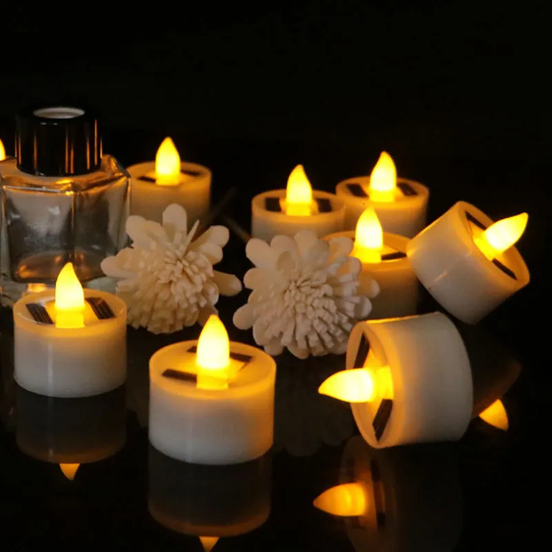 Velas 12 Piezas Vela de Energía Solar de Plástico Luz Amarilla Potencia LED Sin Llama Lámpara de Luces de Té Electrónicas Para Exteriores 230808