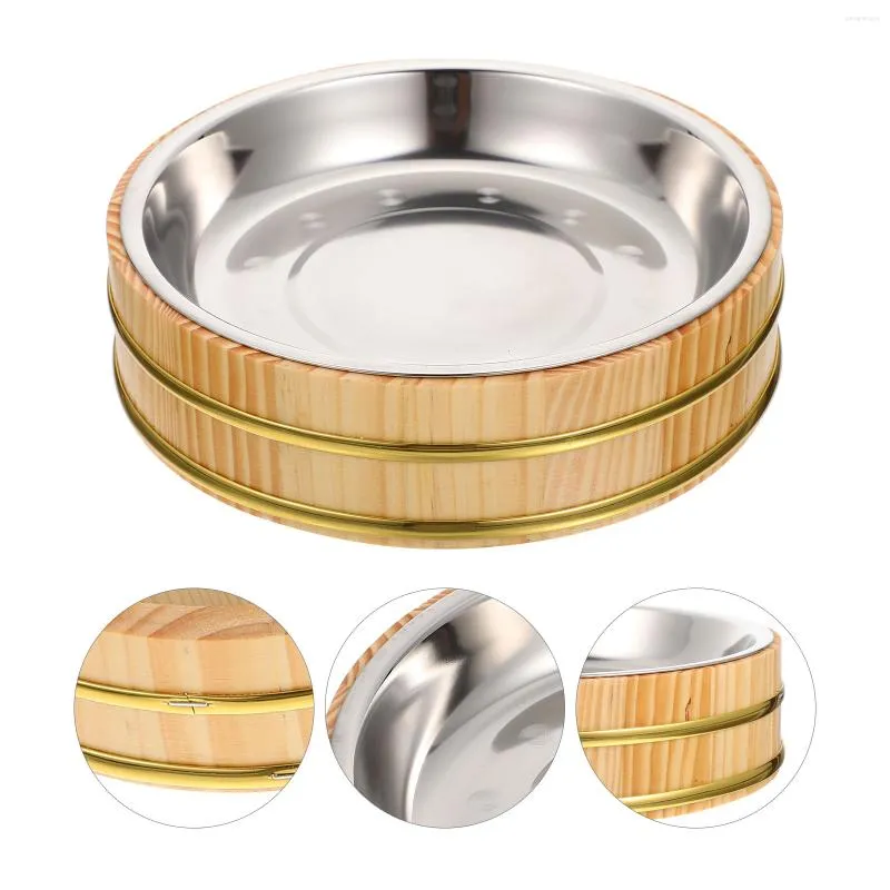 Dinnerware Sets Containers Sushi Bibimbap Wooden Barrel Rice Mixing Bucket Drum Stainless Steel Korean