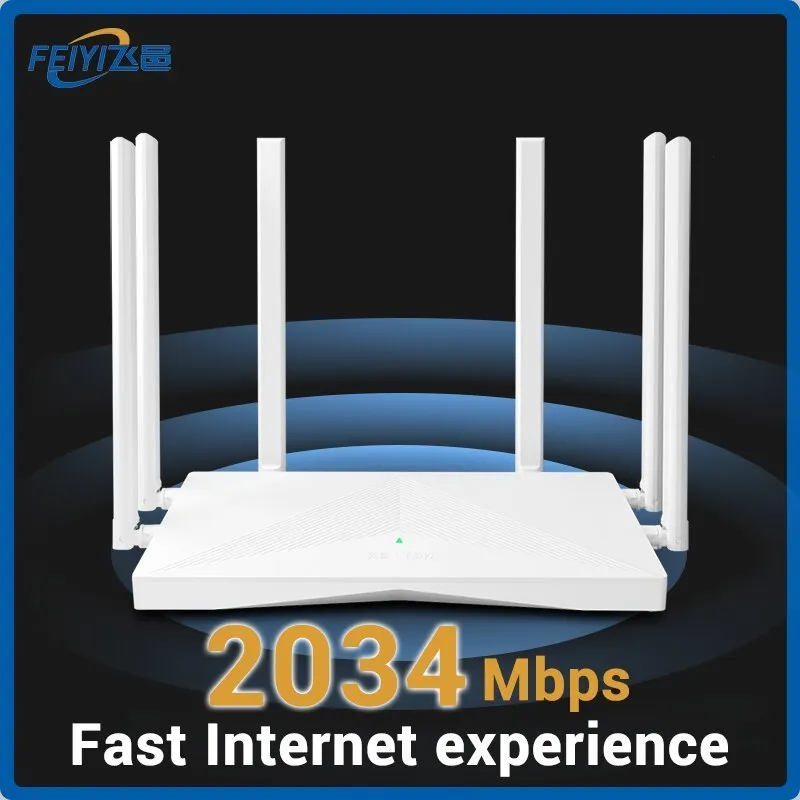 Routers Feiyi AC2100 WiFi Router Dual Band Gigabit 24g 50ghz 2034ms trådlös repeater och 6 High Gain Antennas 230808