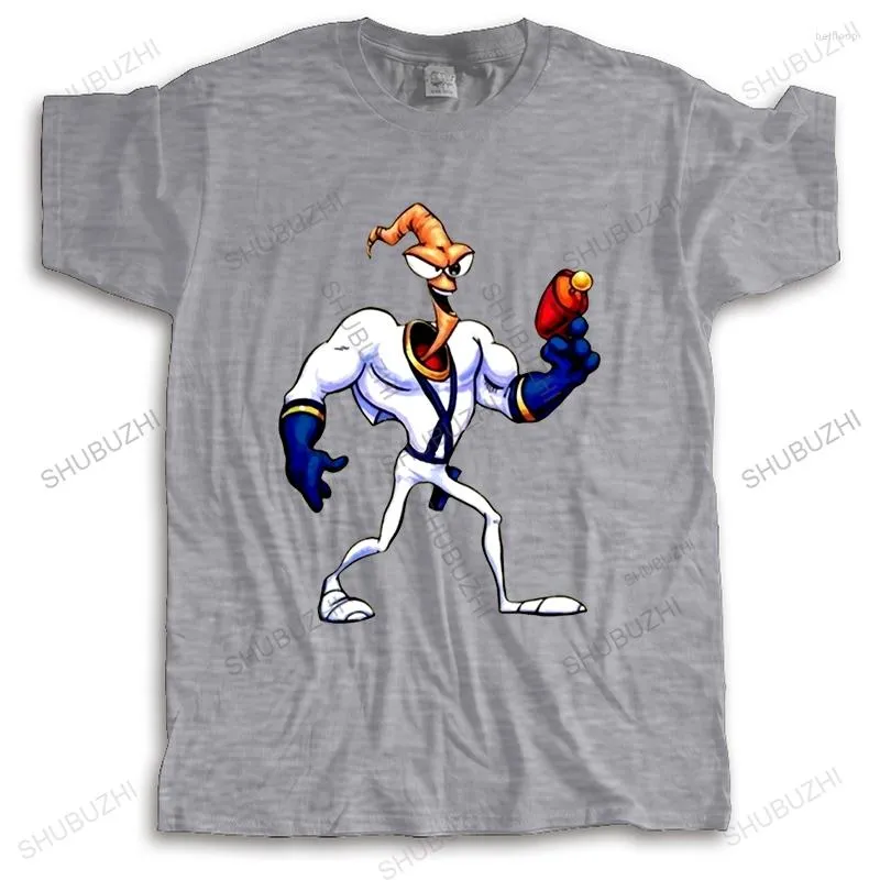 Herren T-Shirts Baumwolle T-Shirt Sommer Männer Rundhals Kurzarm T-Shirt Retro SNES Game Earthworm Jim Charakter Video Fan T-Shirt Lässig