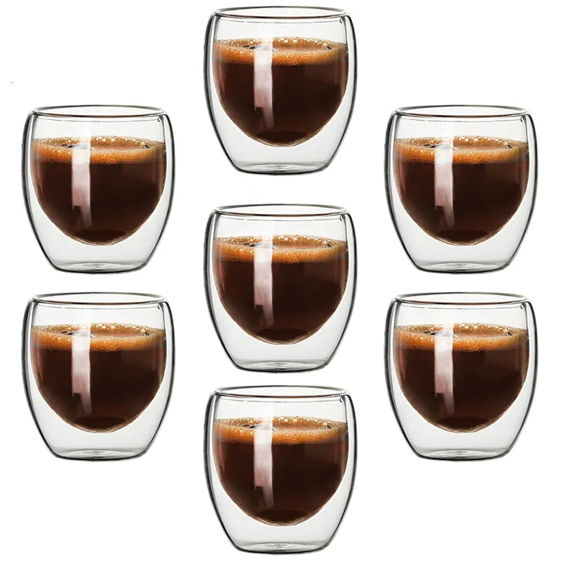 Weingläser 80ML Doppelwandige Glastasse Wärmeisolierung Transparente handgemachte Teegetränkebecher MINI Whiskytasse Espresso Kaffeetasse 230807